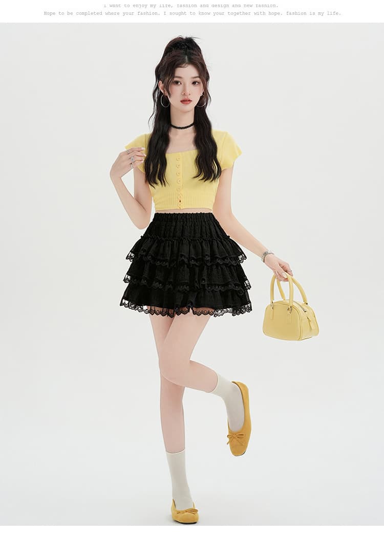 레이스 레이스 케이크 반신 스커트 여성 여름 작은 키 하이웨이스트 슬림해 보이는 노출 방지 한 마디 핫걸 퍼프 미니 스커트 상세 이미지 25