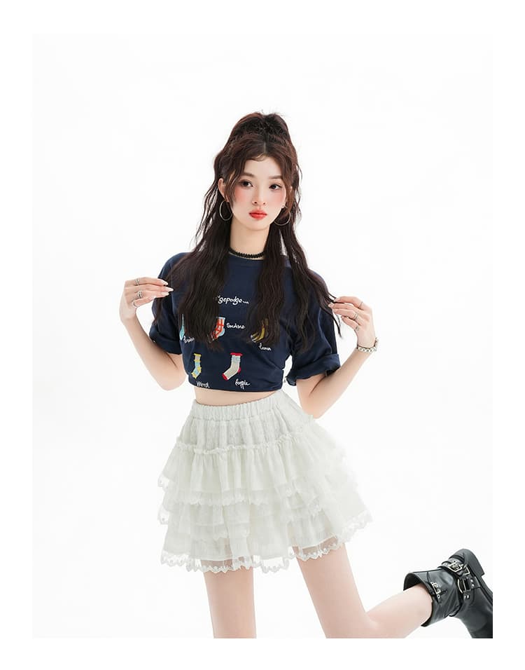 레이스 레이스 케이크 반신 스커트 여성 여름 작은 키 하이웨이스트 슬림해 보이는 노출 방지 한 마디 핫걸 퍼프 미니 스커트 상세 이미지 27