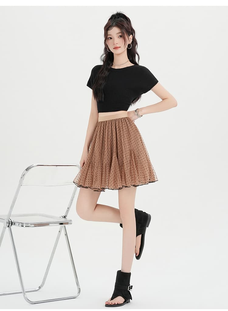 실사 한 부서 핑크색 달콤함 도트 무늬 망사 반신 스커트 여성 여름 하이웨이스트 한 마디 퍼프 빅 플레어 스커트 케이크 미니 스커트 상세 이미지 22
