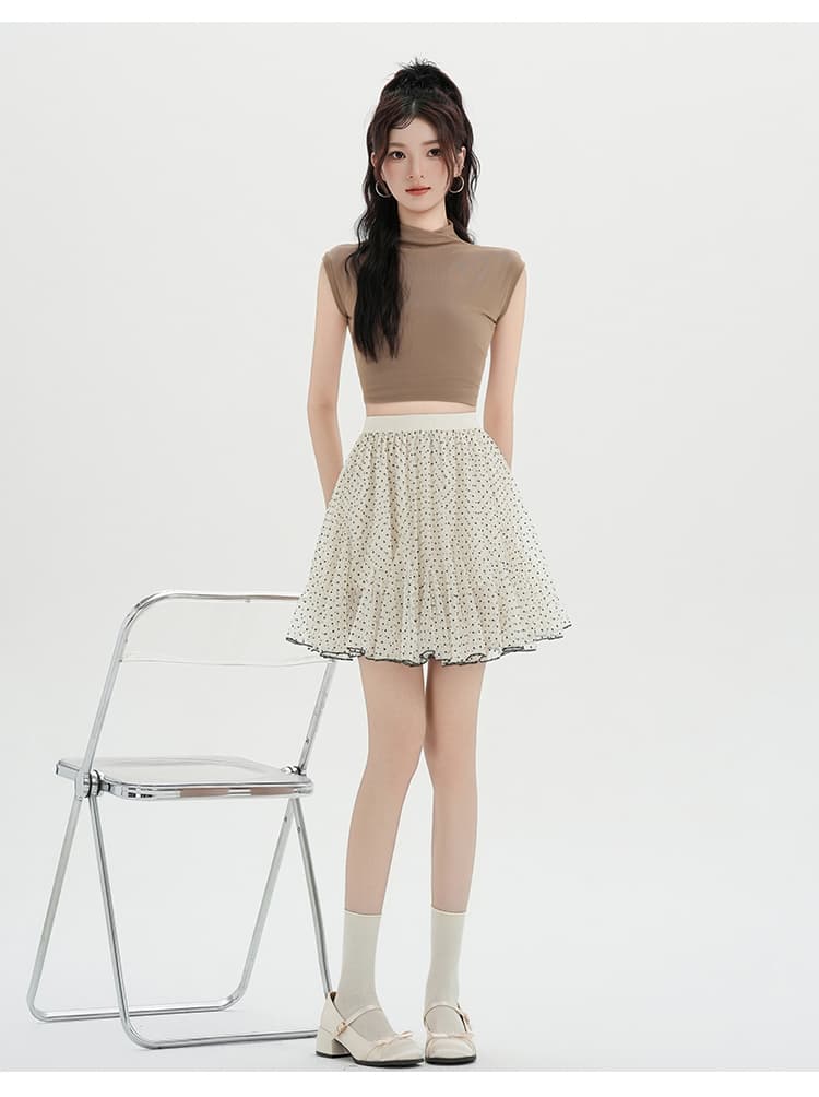 실사 한 부서 핑크색 달콤함 도트 무늬 망사 반신 스커트 여성 여름 하이웨이스트 한 마디 퍼프 빅 플레어 스커트 케이크 미니 스커트 상세 이미지 29