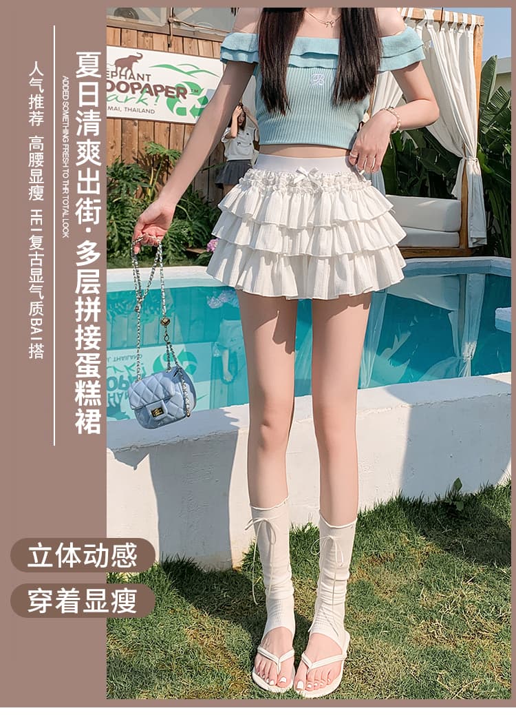 실사 봄 여름 새로운 한 부서 소녀 슈퍼 달콤한 케이크 드레스 레이스 조각 퍼프 미니 스커트 넣다 빛 반신 스커트 상세 이미지 1