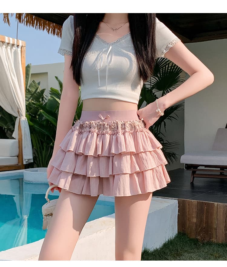 실사 봄 여름 새로운 한 부서 소녀 슈퍼 달콤한 케이크 드레스 레이스 조각 퍼프 미니 스커트 넣다 빛 반신 스커트 상세 이미지 28