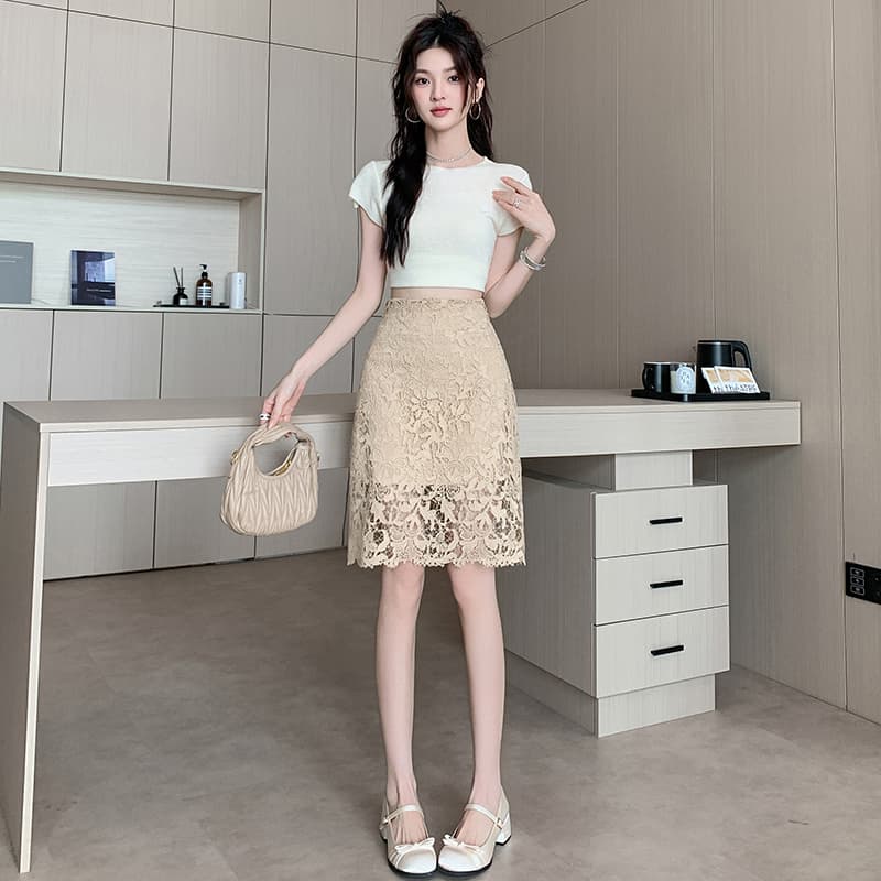 실사 레트로 홀로우 아웃 레이스 타이트 스커트 반신 스커트 2026 여름 하이웨이스트 슬림해 보이는 술 품격 한 마디 미니 스커트 여성 이미지 3