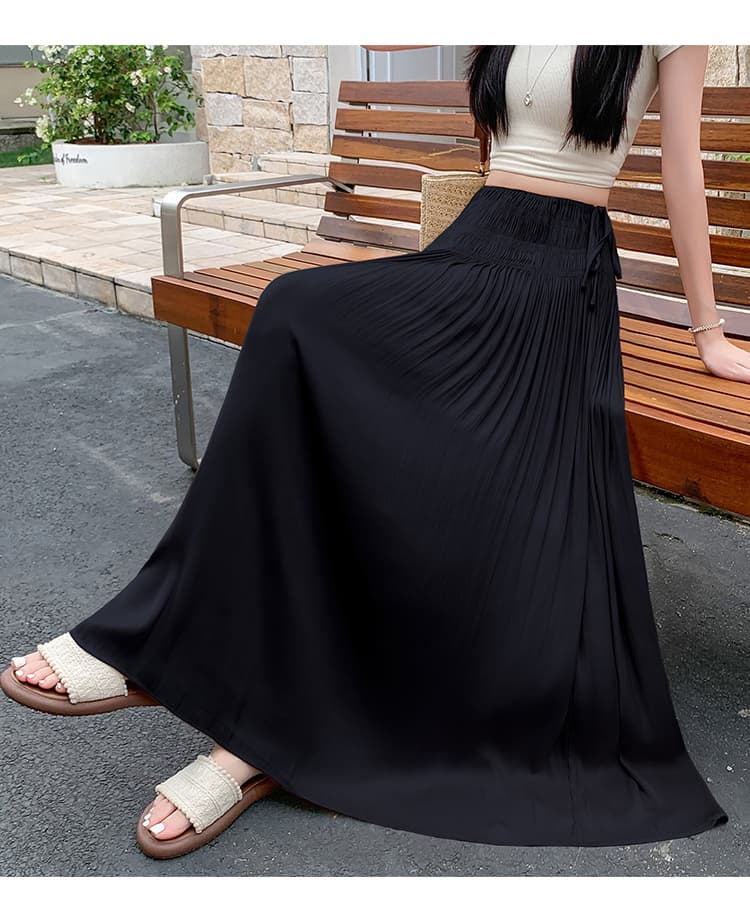 프랑스식 고급 센스 깃발 큰 진자 새틴 차가운 센스 플리츠 펌프 로프 감기 품격 반신 스커트 한 마디 롱 스커트 상세 이미지 32
