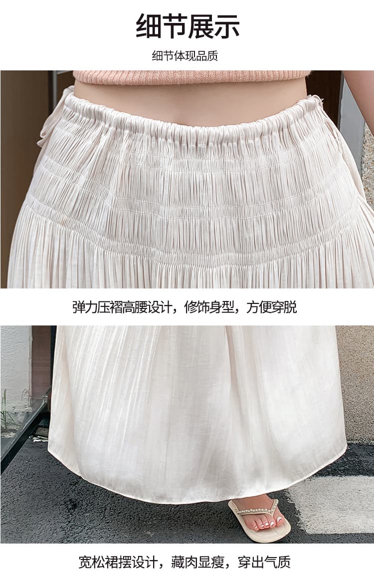 프랑스식 고급 센스 깃발 큰 진자 새틴 차가운 센스 플리츠 펌프 로프 감기 품격 반신 스커트 한 마디 롱 스커트 상세 이미지 33