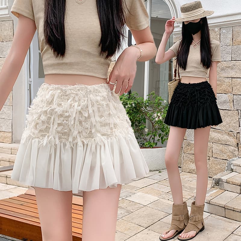 실사 프랑스식 낭만주의 술 패치워크 자카드 반신 스커트 여성 여름 프릴 망사 치마 쉬폰 타이트 스커트 미니 스커트 이미지 2