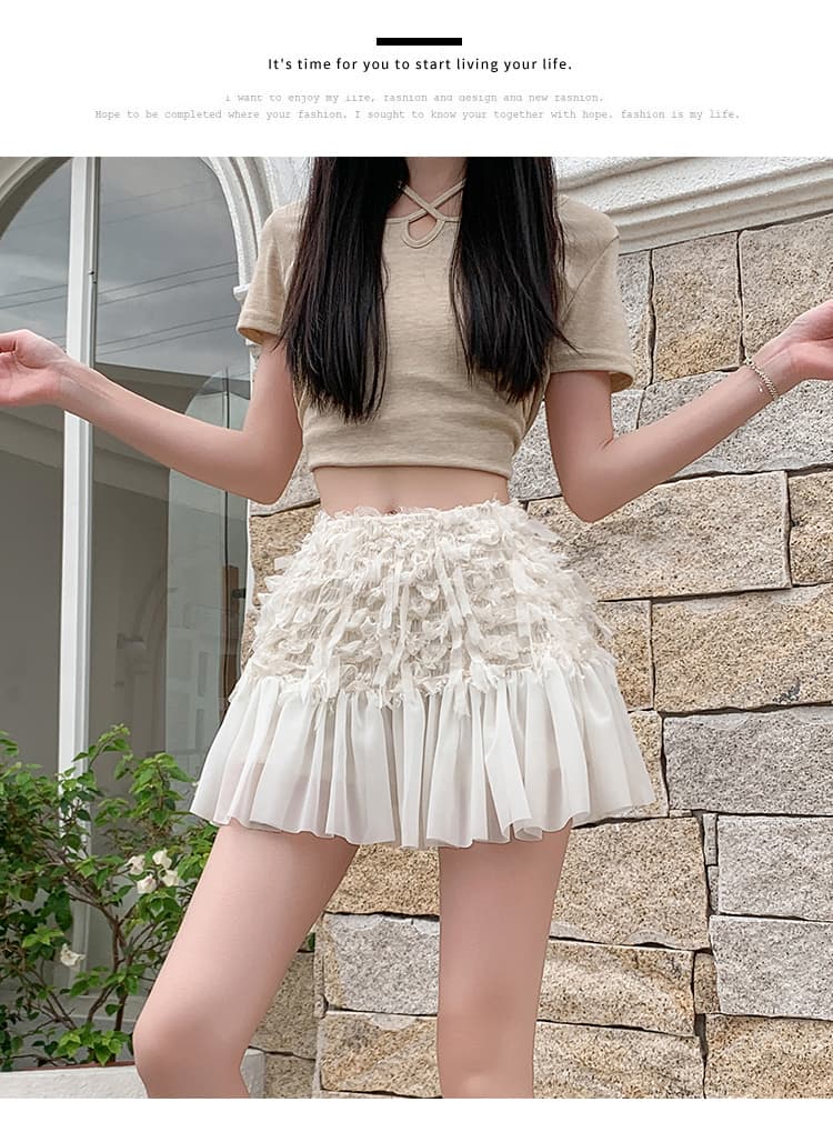 실사 프랑스식 낭만주의 술 패치워크 자카드 반신 스커트 여성 여름 프릴 망사 치마 쉬폰 타이트 스커트 미니 스커트 상세 이미지 15