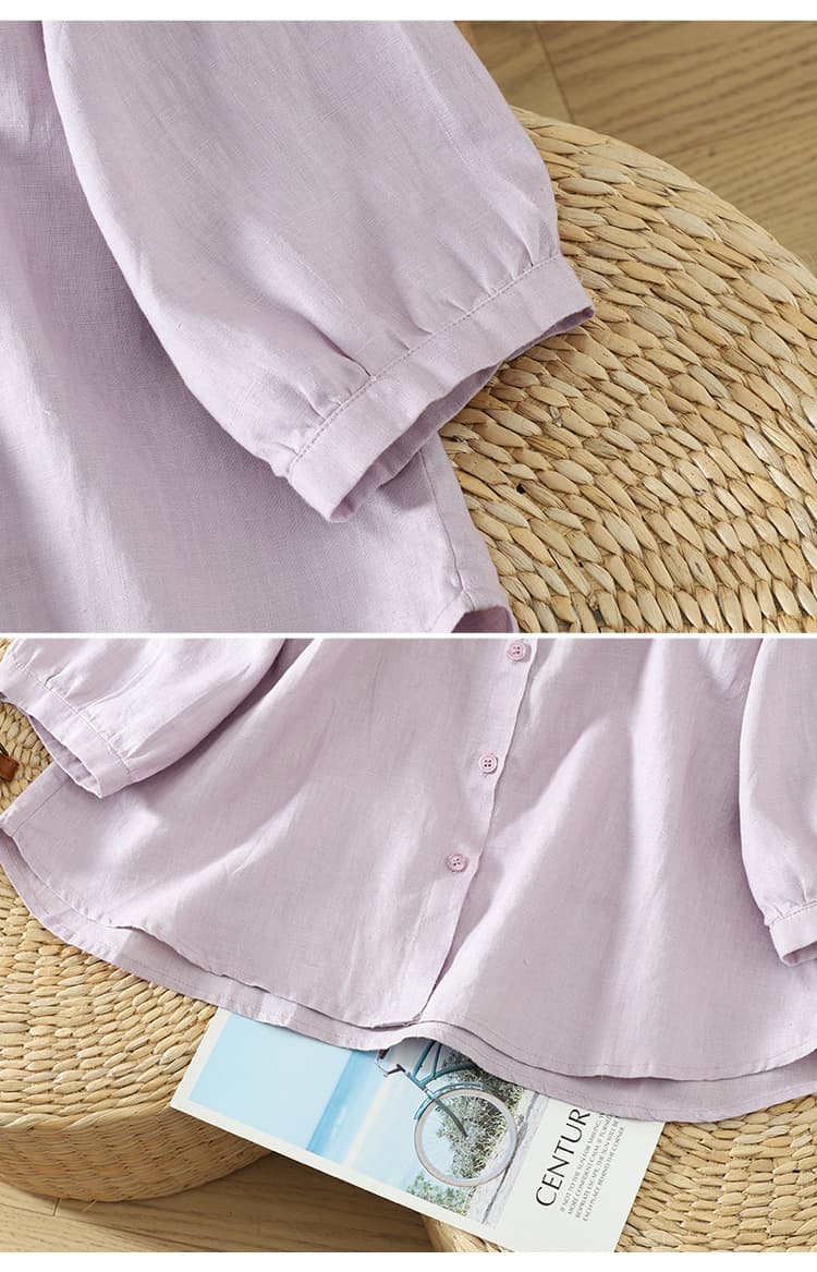 실사 새로운 원 바오 칼라 우아한 단색 여성 셔츠 7부 소매 루즈핏 다용도 달콤함 미니멀리즘 여름 맨위 여성 상세 이미지 23