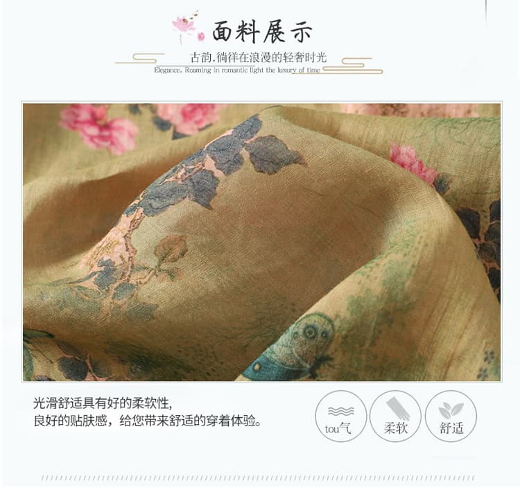 실사 2026 레트로 국풍 단추 면 린넨 프린트 작은 셔츠 여성 여름 새로운 루즈핏 V넥 비스듬한 襟 맨위 상세 이미지 6