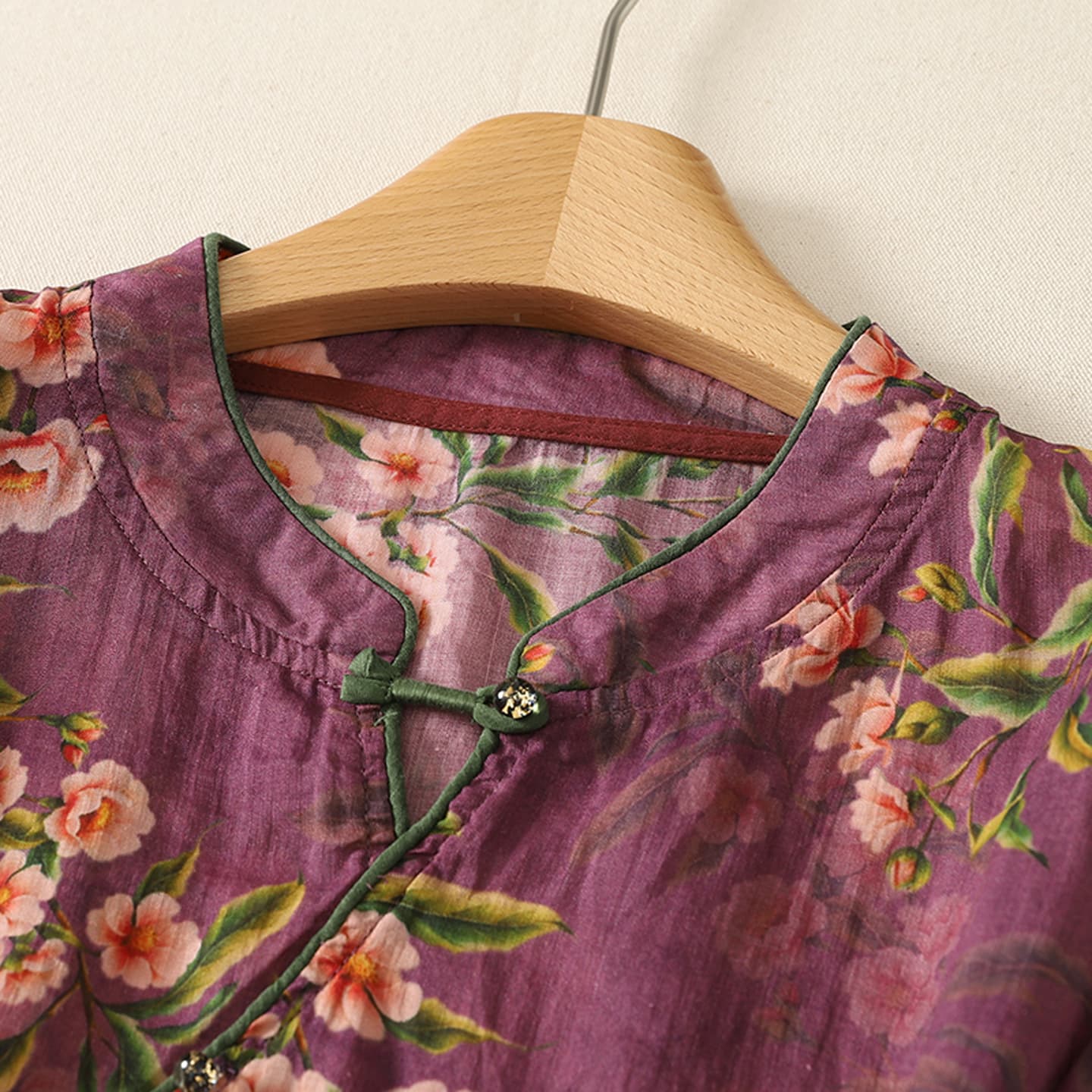 실사 새로운 중식 자수 여성 셔츠 중노년 루즈핏 스탠드 칼라 비스듬한 襟 다용도 맨위 어머니 드레스 여름 티셔츠 이미지 3