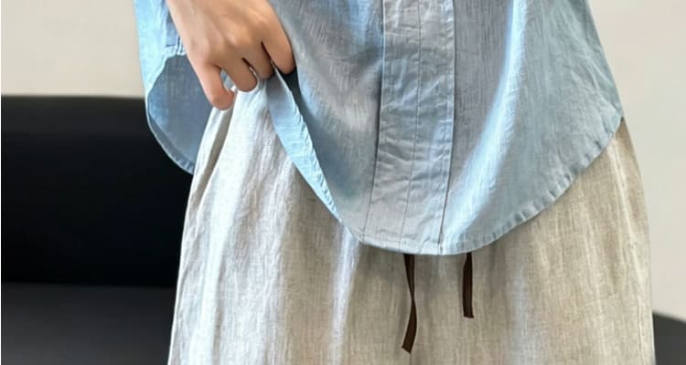 실사 여름 미니멀리즘 느긋한 바람 V넥 면 린넨 여성 셔츠 반 개방 칼라 지퍼 품격 다용도 슬림해 보이는 맨위 상세 이미지 39