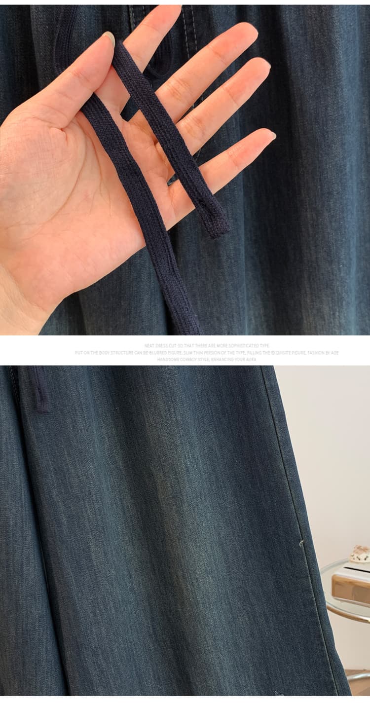 실사 대 물품 레트로 캐주얼 자수 데님 와이드 레깅스 바지 2026 년 가을 새로운 허리밴드 루즈핏 치마바지 상세 이미지 12