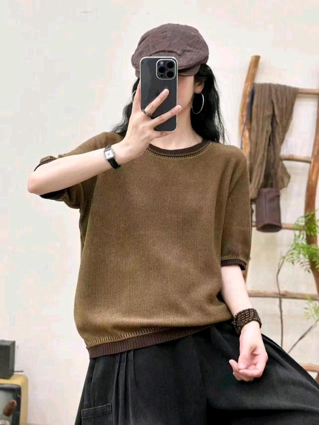 고급 한국 스타일 티셔츠 페이크 레이어드 라운드 넥 외국 가스 연령 감소 얇은 스타일 짧은 소매 위버 여름 아마 맨위 상세 이미지 1