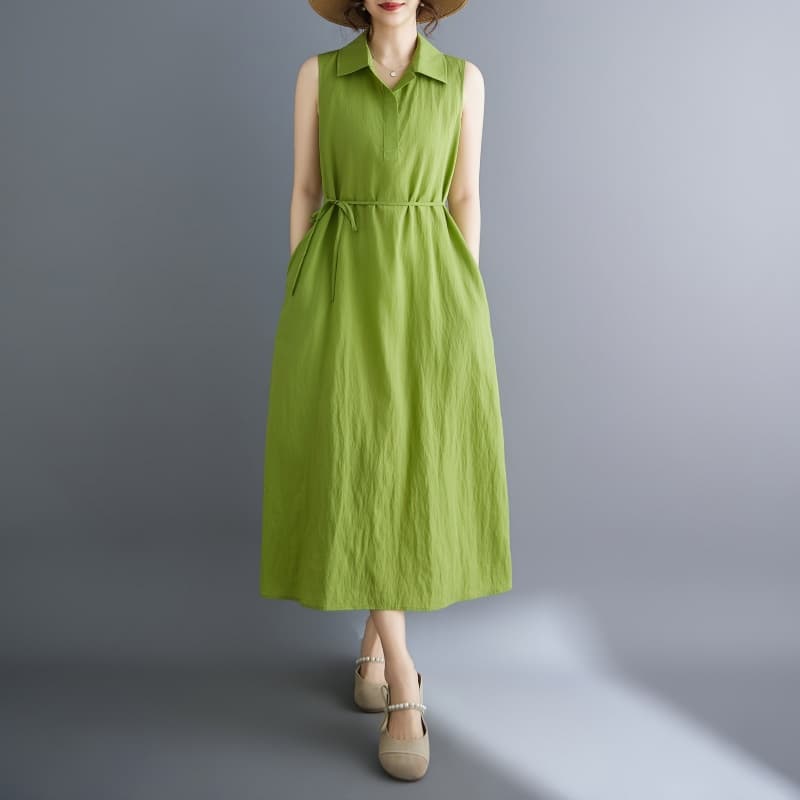 26 년 여름 차가운 센스 새로운 일본과 한국 대외 무역 원본 싱글 폴로 칼라 민소매 드레스 표지 고기 슬림해 보이는 조끼 롱 스커트 여성 상세 이미지 11