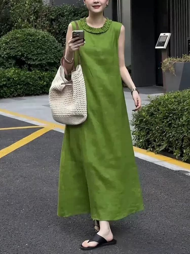품격 고유 한 고급 루즈핏 녹색 Chic 여성 드레스 여름 새로운 외국 가스 패션 고급 점프 슈트 치마 상세 이미지 1