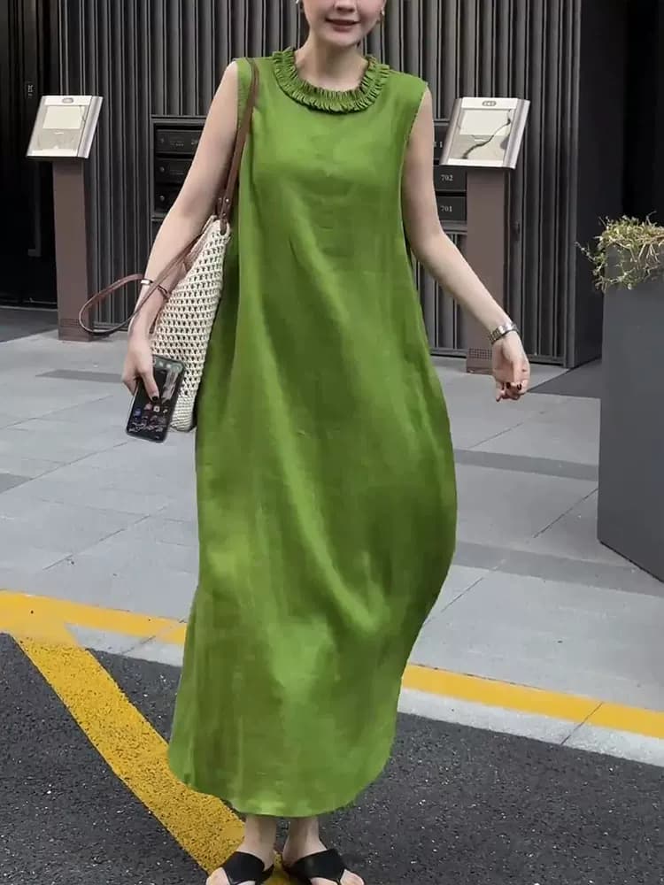 품격 고유 한 고급 루즈핏 녹색 Chic 여성 드레스 여름 새로운 외국 가스 패션 고급 점프 슈트 치마 상세 이미지 4