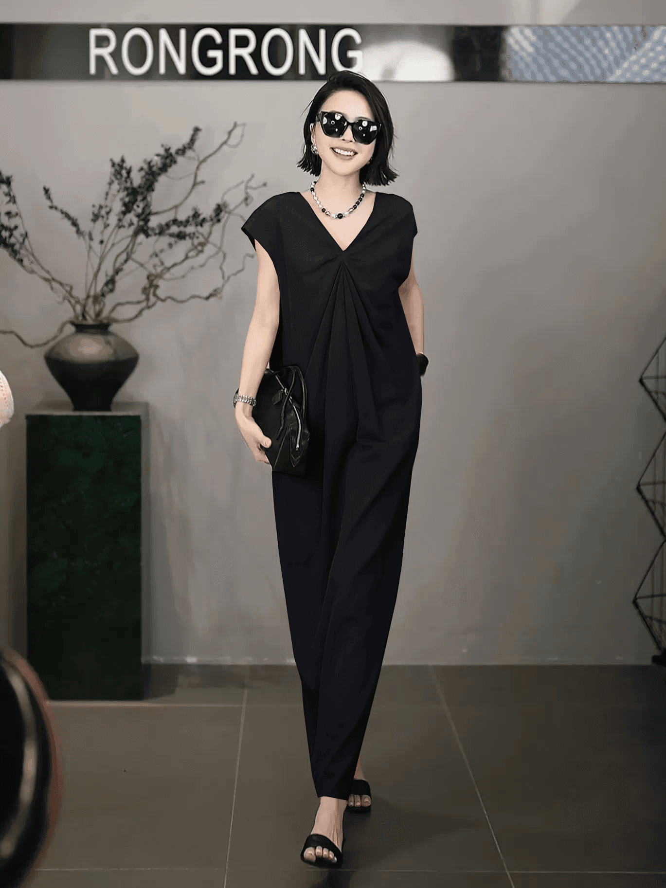 2026 새로운 면 린넨 단색 롱 스커트 여행 착용 가져 가라. 프랑스식 V넥 주름 허리 수축 둘 착용 드레스 이미지 4