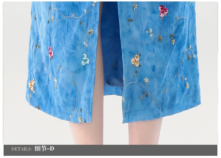 파란색 무거운 작업 꽃 자수 여성 드레스 여름 롱 스커트 작은 대중 디자인 센스 로얄 자매 바람 고급 예복 치마 상세 이미지 20