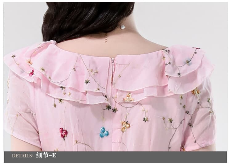 핑크색 무거운 작업 꽃 자수 여성 드레스 프랑스식 달콤함 프릴 작은 대중 디자인 센스 고급 품격 롱 스커트 상세 이미지 21