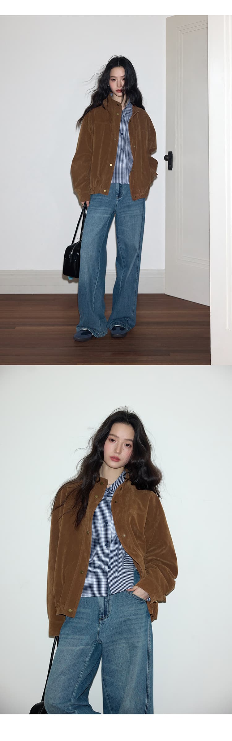 출퇴근 품격 블루 화이트 그리드 체크무늬 알파벳 자수 여성 셔츠 봄 가을 쇼트 스타일 슬림해 보이는 긴팔 캐주얼 셔츠 상세 이미지 21