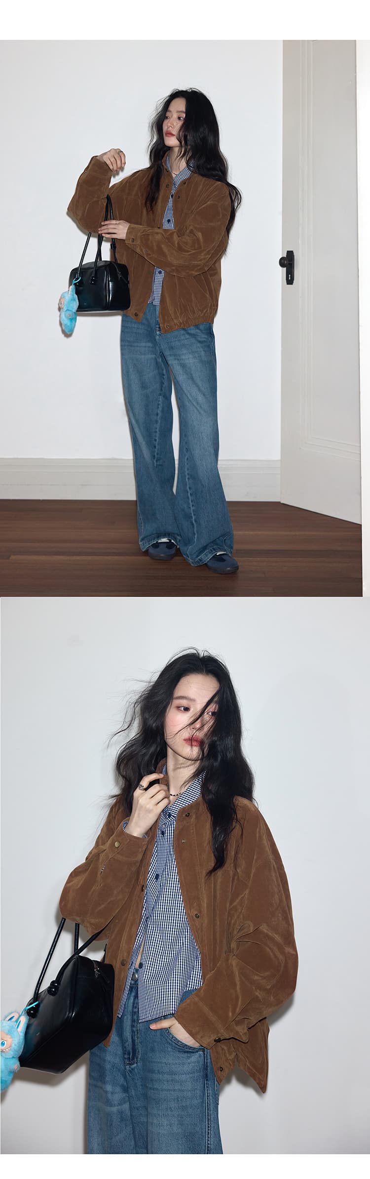 출퇴근 품격 블루 화이트 그리드 체크무늬 알파벳 자수 여성 셔츠 봄 가을 쇼트 스타일 슬림해 보이는 긴팔 캐주얼 셔츠 상세 이미지 23