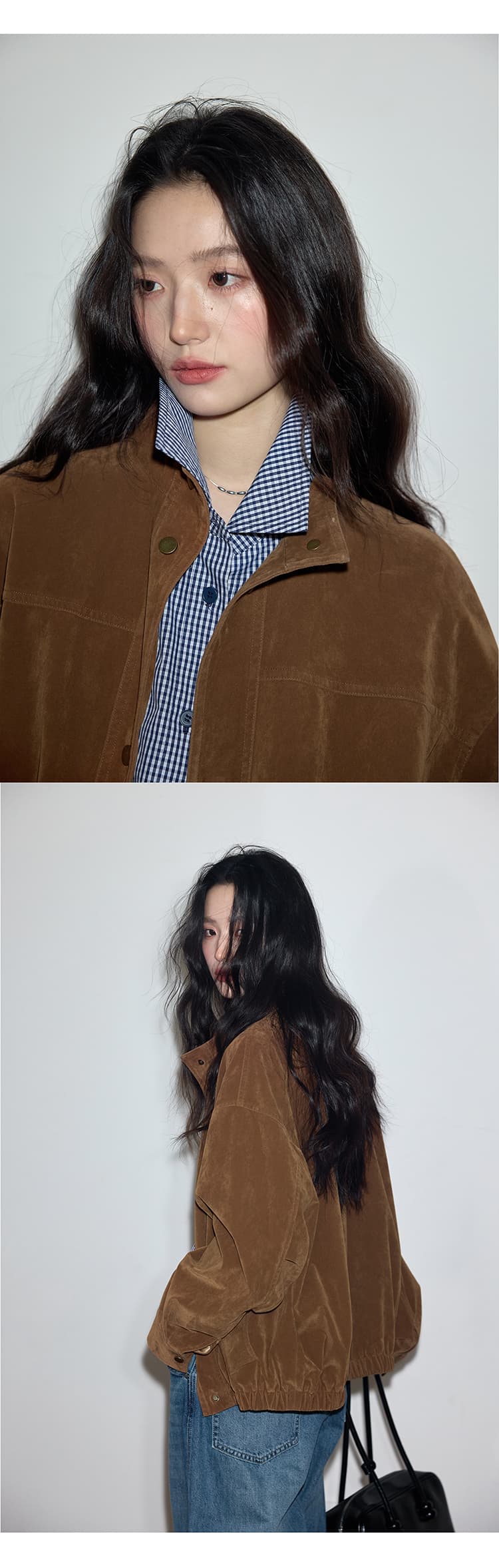 출퇴근 품격 블루 화이트 그리드 체크무늬 알파벳 자수 여성 셔츠 봄 가을 쇼트 스타일 슬림해 보이는 긴팔 캐주얼 셔츠 상세 이미지 24