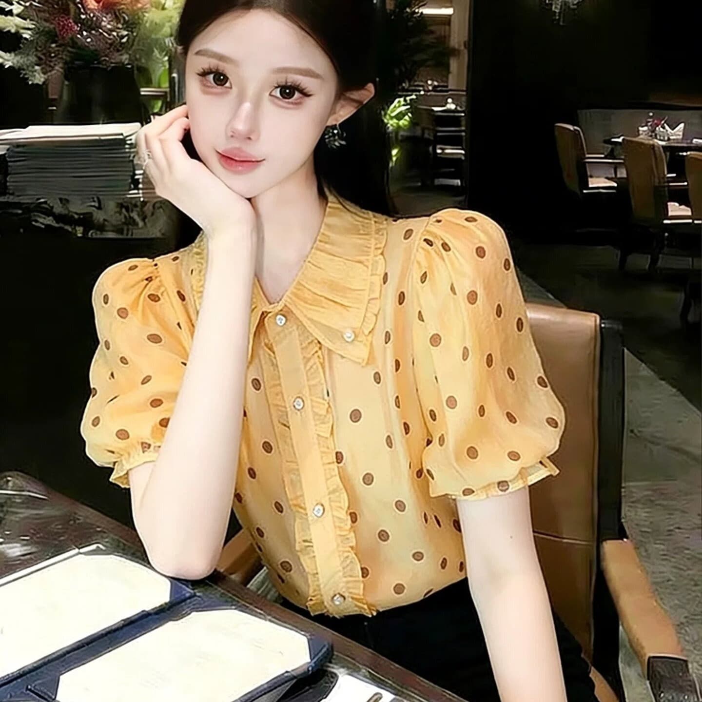 고급 센스 빛 럭셔리 연령 감소 외국 가스 자이언트 잘 생긴 황색 도트 무늬 셔츠 2026 봄 새로운 프랑스식 사소한 맨위 이미지 5