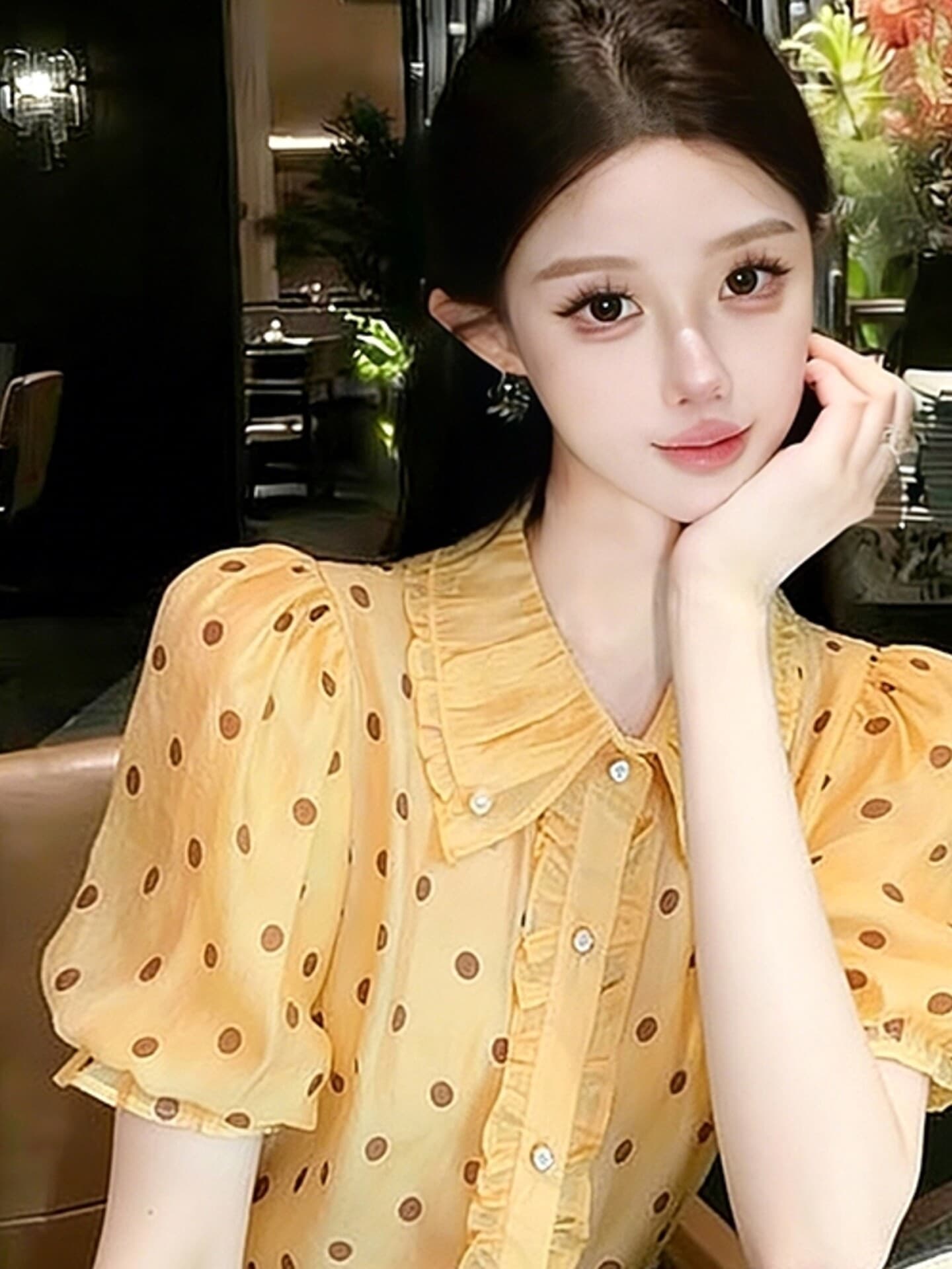 고급 센스 빛 럭셔리 연령 감소 외국 가스 자이언트 잘 생긴 황색 도트 무늬 셔츠 2026 봄 새로운 프랑스식 사소한 맨위 상세 이미지 7