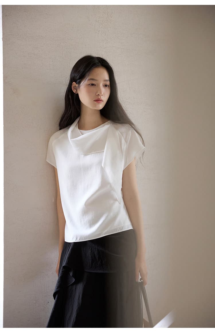 프랑스식 우아함 반팔 리본 흔들다 칼라 여성 셔츠 여름 디자인 센스 얇고 가벼운 화이트 맨위 작은 셔츠 상세 이미지 23