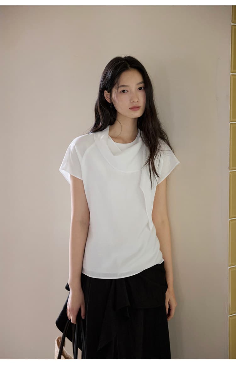 프랑스식 우아함 반팔 리본 흔들다 칼라 여성 셔츠 여름 디자인 센스 얇고 가벼운 화이트 맨위 작은 셔츠 상세 이미지 24