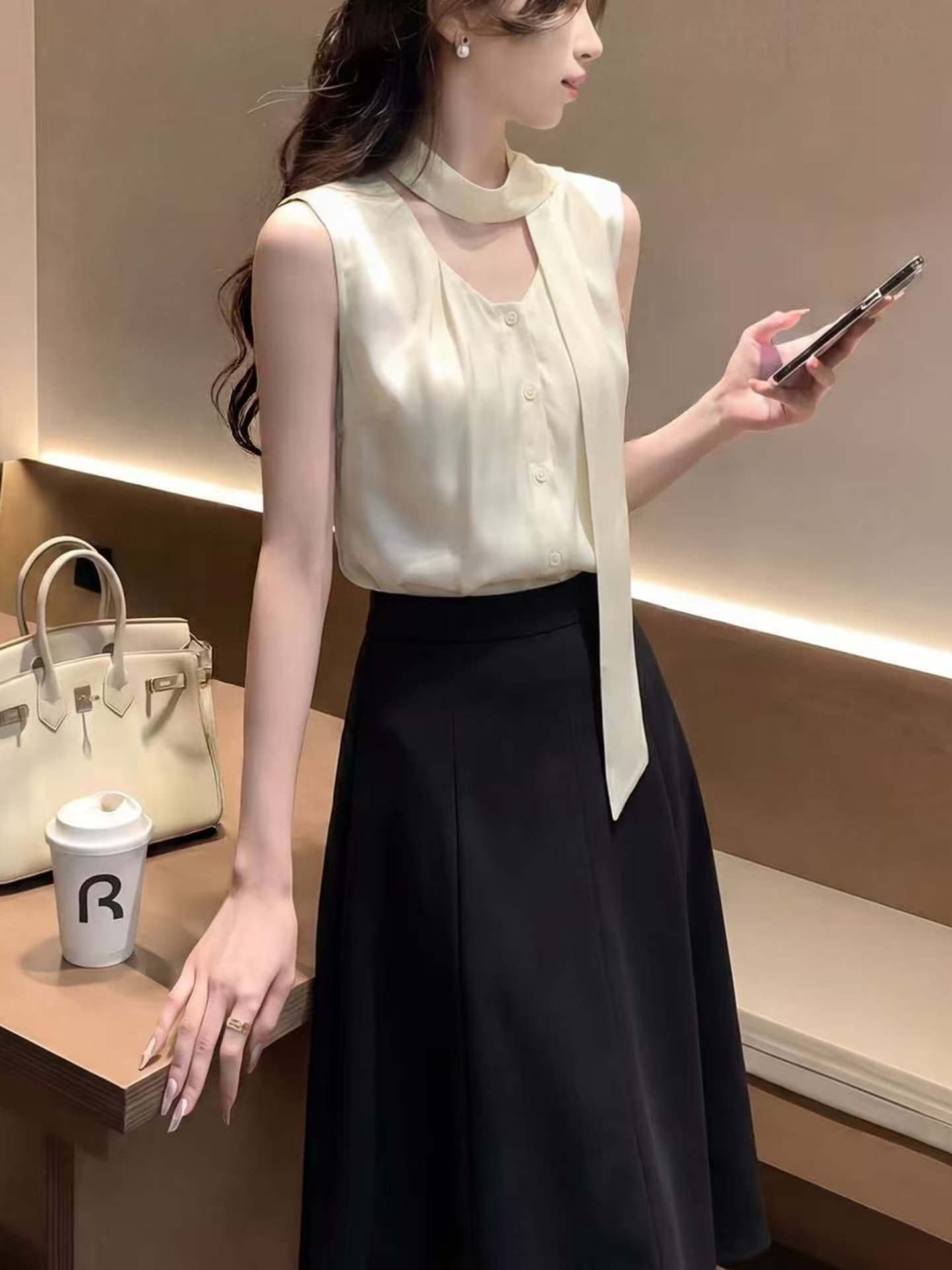 프랑스식 우아함 바람 다용도 섹션 민소매 리본 여성 셔츠 여름 새로운 고급 절묘한 출퇴근 바람 품격 맨위 이미지 4