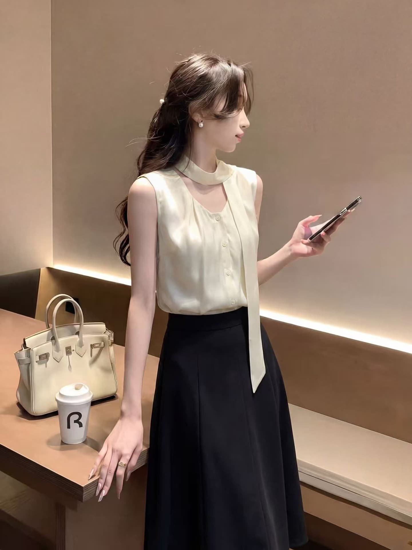 프랑스식 우아함 바람 다용도 섹션 민소매 리본 여성 셔츠 여름 새로운 고급 절묘한 출퇴근 바람 품격 맨위 상세 이미지 4