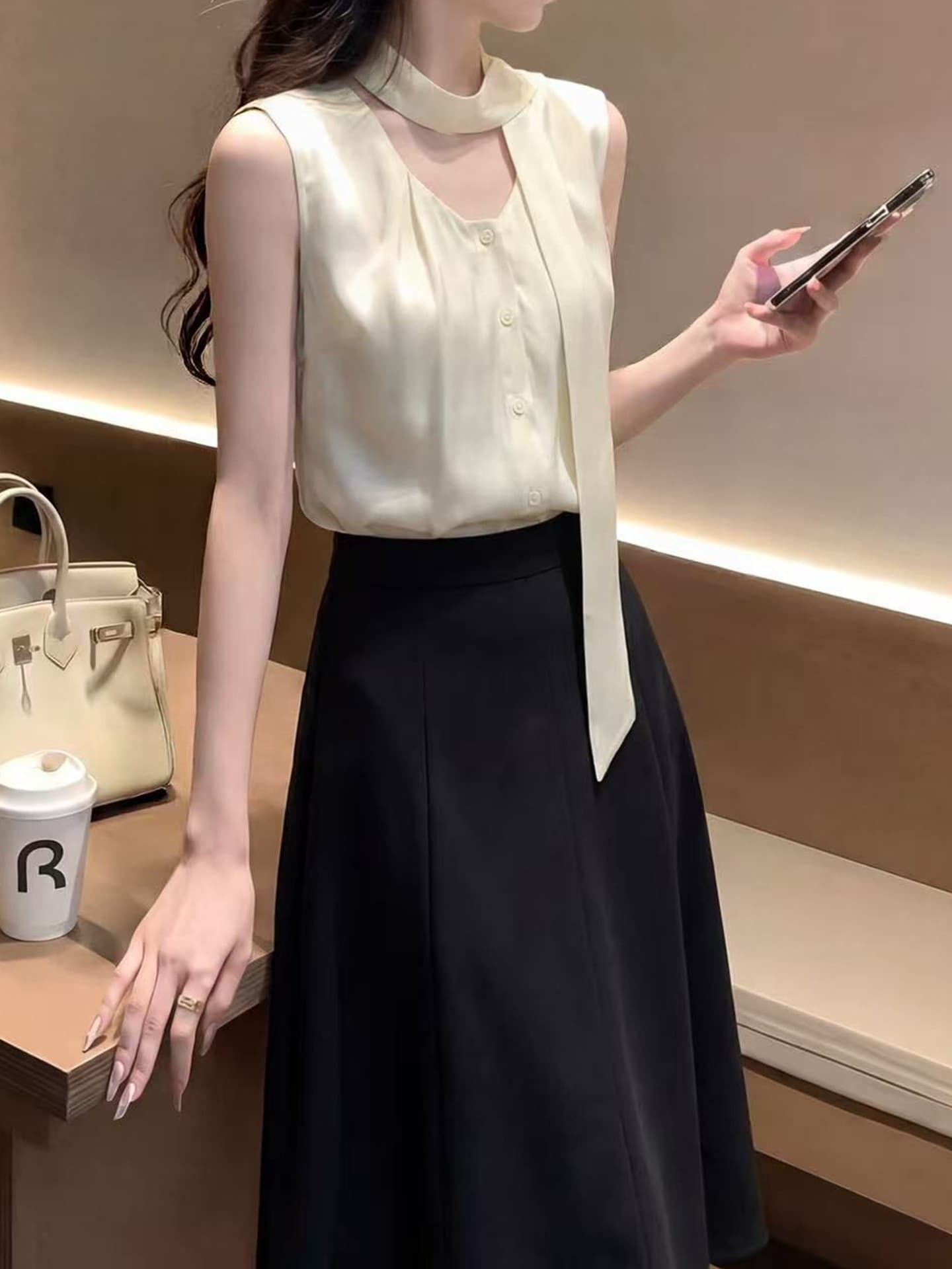 프랑스식 우아함 바람 다용도 섹션 민소매 리본 여성 셔츠 여름 새로운 고급 절묘한 출퇴근 바람 품격 맨위 상세 이미지 8