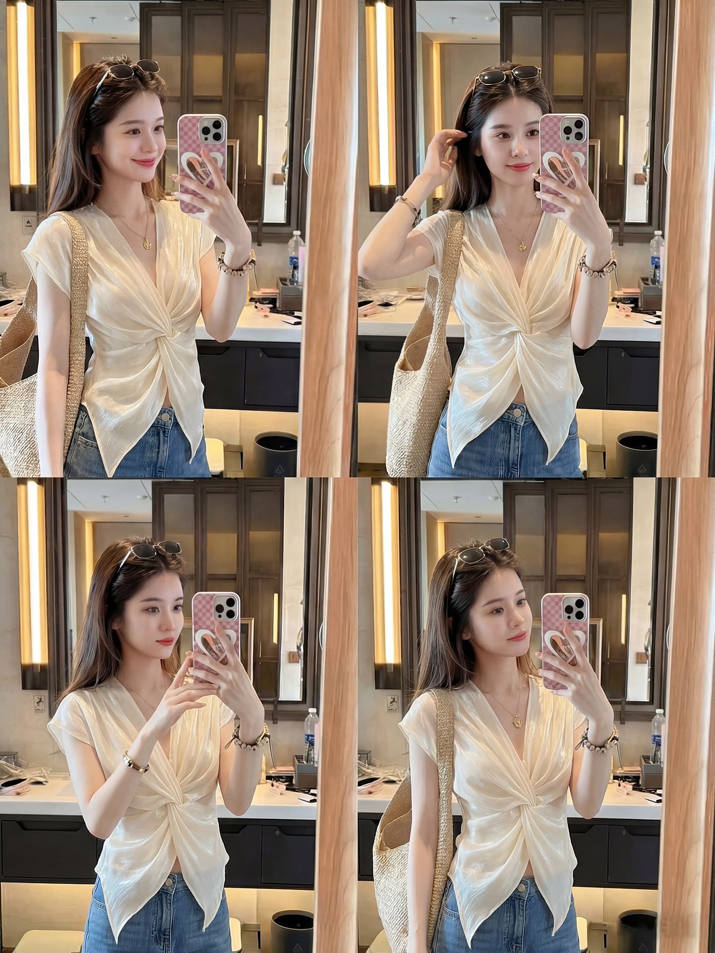 프랑스식 십자가 V넥 쉬폰 여성 셔츠 여름 고급 센스 아마 민소매 작은 셔츠 밑단 불규칙 Tulle 맨위 상세 이미지 6