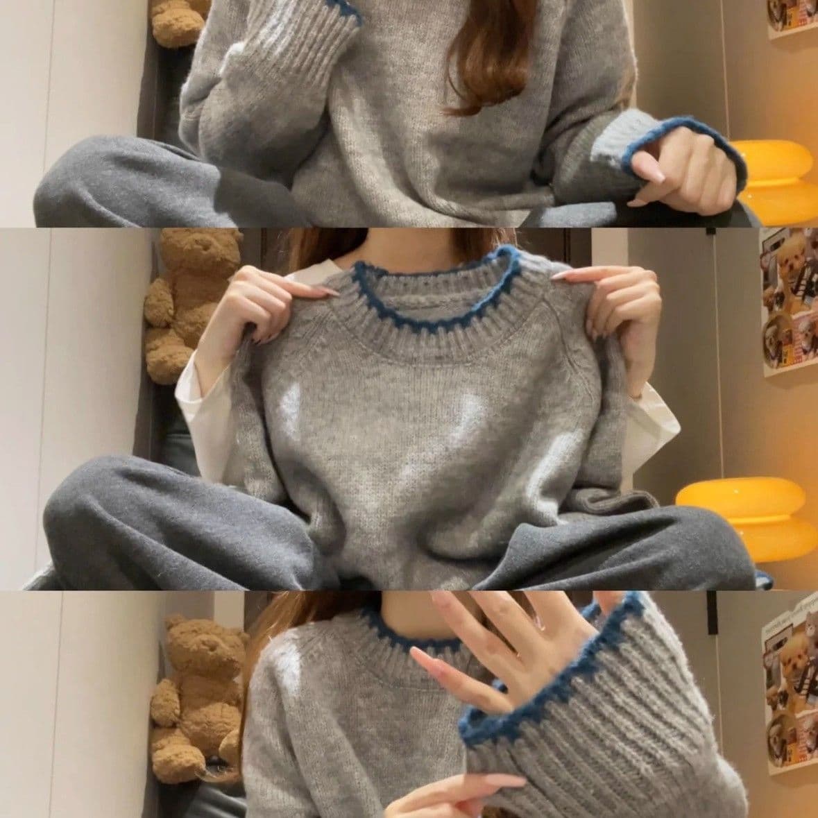 특별 가격 봄 새로운 회색 느긋한 바람 고급 센스 루즈핏 스웨터 여자 인사이드 가져 가라. 만나는 니트 스웨터 xr 이미지 4