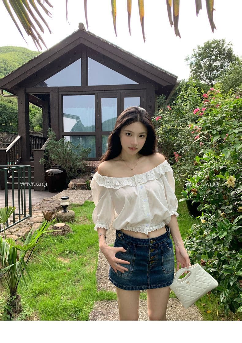 여름 화이트 라운드 넥 새로운 자카드 2026 프랑스식 품격 레이스 셔츠 반팔 루즈핏 셔츠 상세 이미지 8