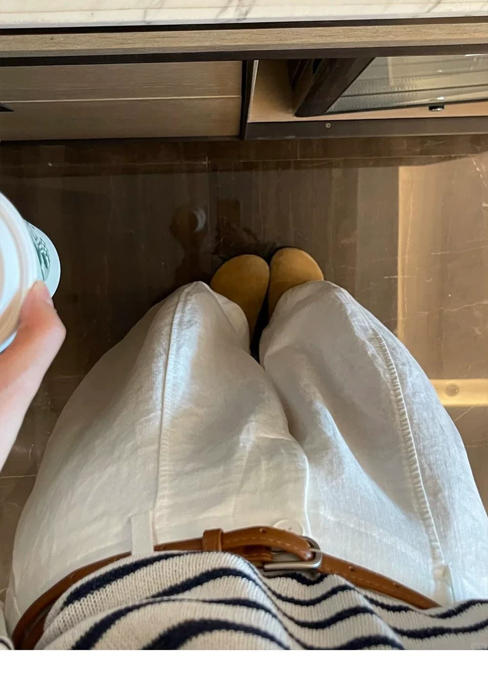 화이트 면 린넨 와이드 레깅스 바지 여름 얇은 스타일 통통한 여동생 mm 느긋한 바람 하이웨이스트 루즈핏 스트레이트 캐주얼 9부 바지 상세 이미지 4