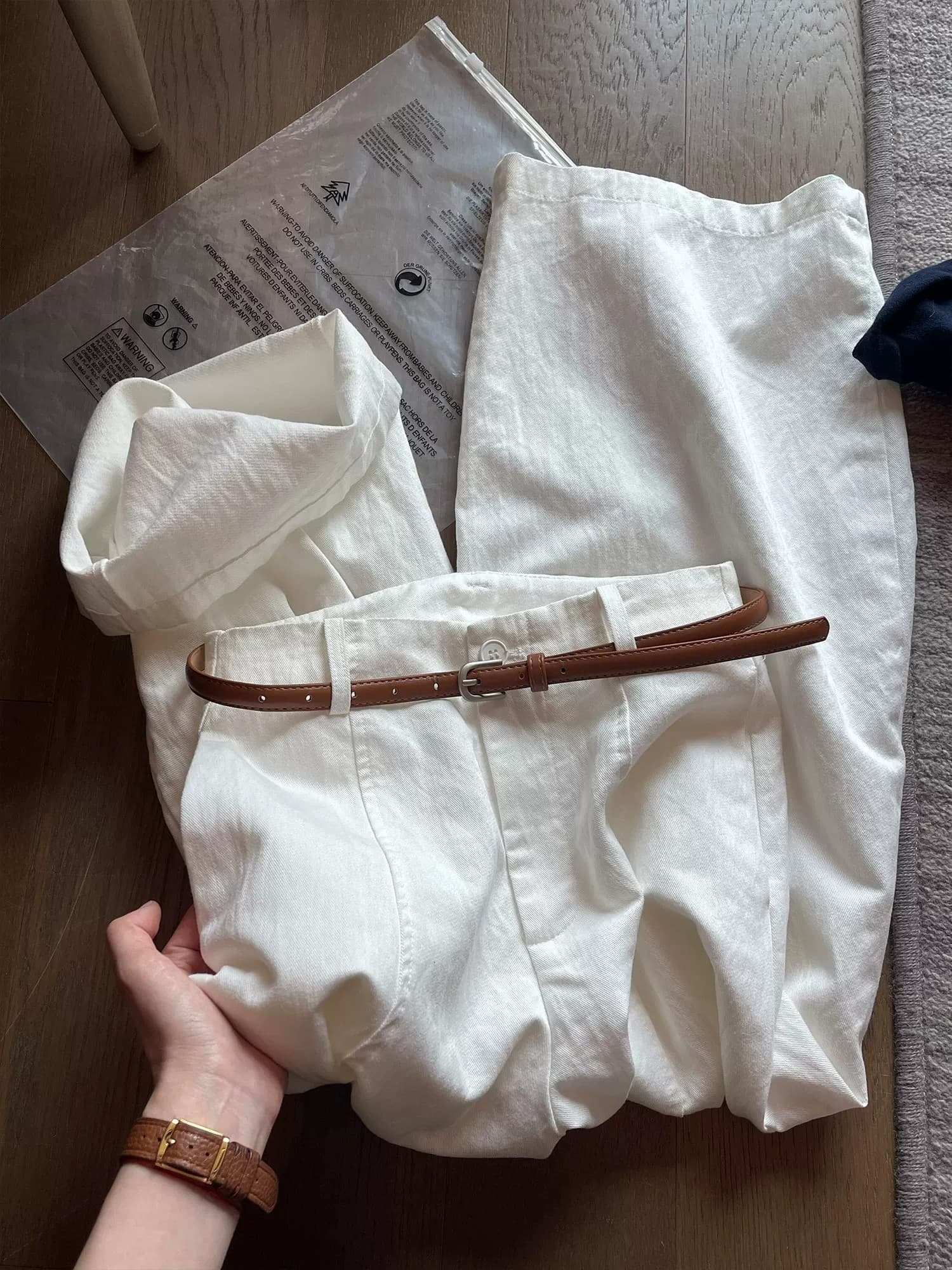 화이트 면 린넨 와이드 레깅스 바지 여름 얇은 스타일 통통한 여동생 mm 느긋한 바람 하이웨이스트 루즈핏 스트레이트 캐주얼 9부 바지 상세 이미지 5
