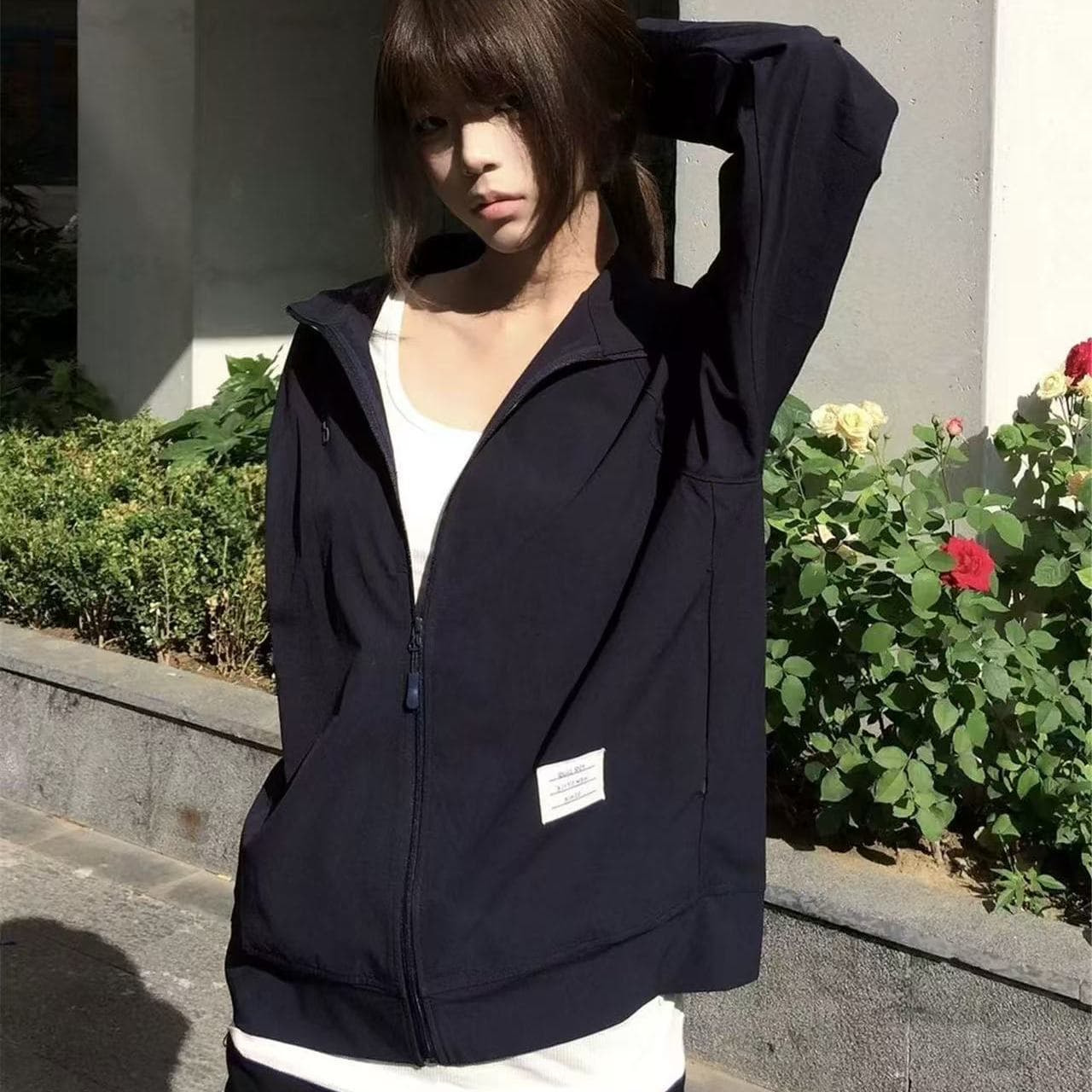 야외 얇은 스타일 아메리칸 스탠드 칼라 3개 바 자외선 차단 의류 여성 여름 국방 자외선 루즈핏 이미지 2