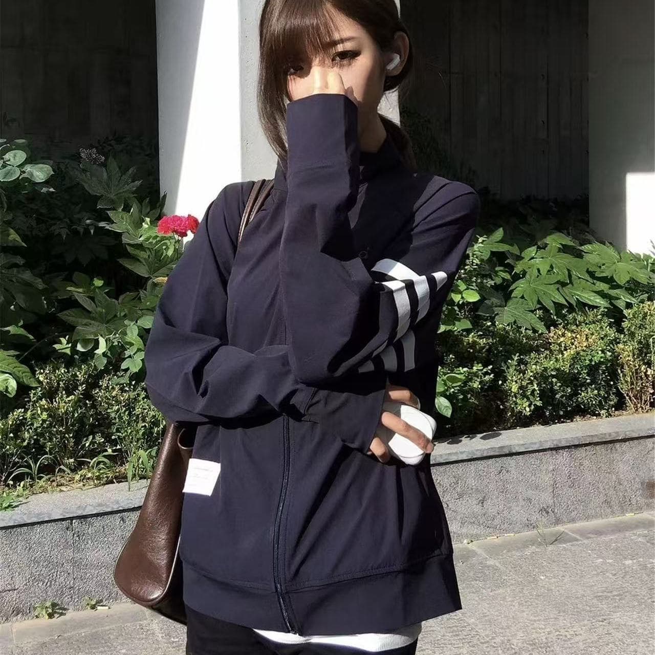 야외 얇은 스타일 아메리칸 스탠드 칼라 3개 바 자외선 차단 의류 여성 여름 국방 자외선 루즈핏 이미지 3
