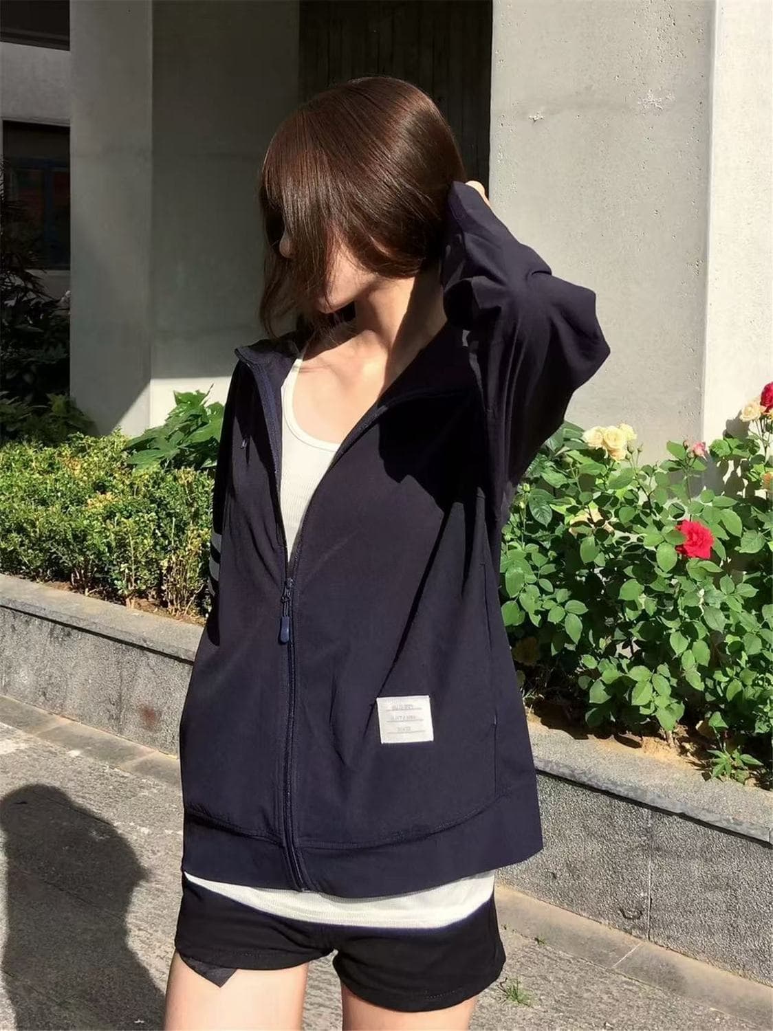 야외 얇은 스타일 아메리칸 스탠드 칼라 3개 바 자외선 차단 의류 여성 여름 국방 자외선 루즈핏 상세 이미지 5