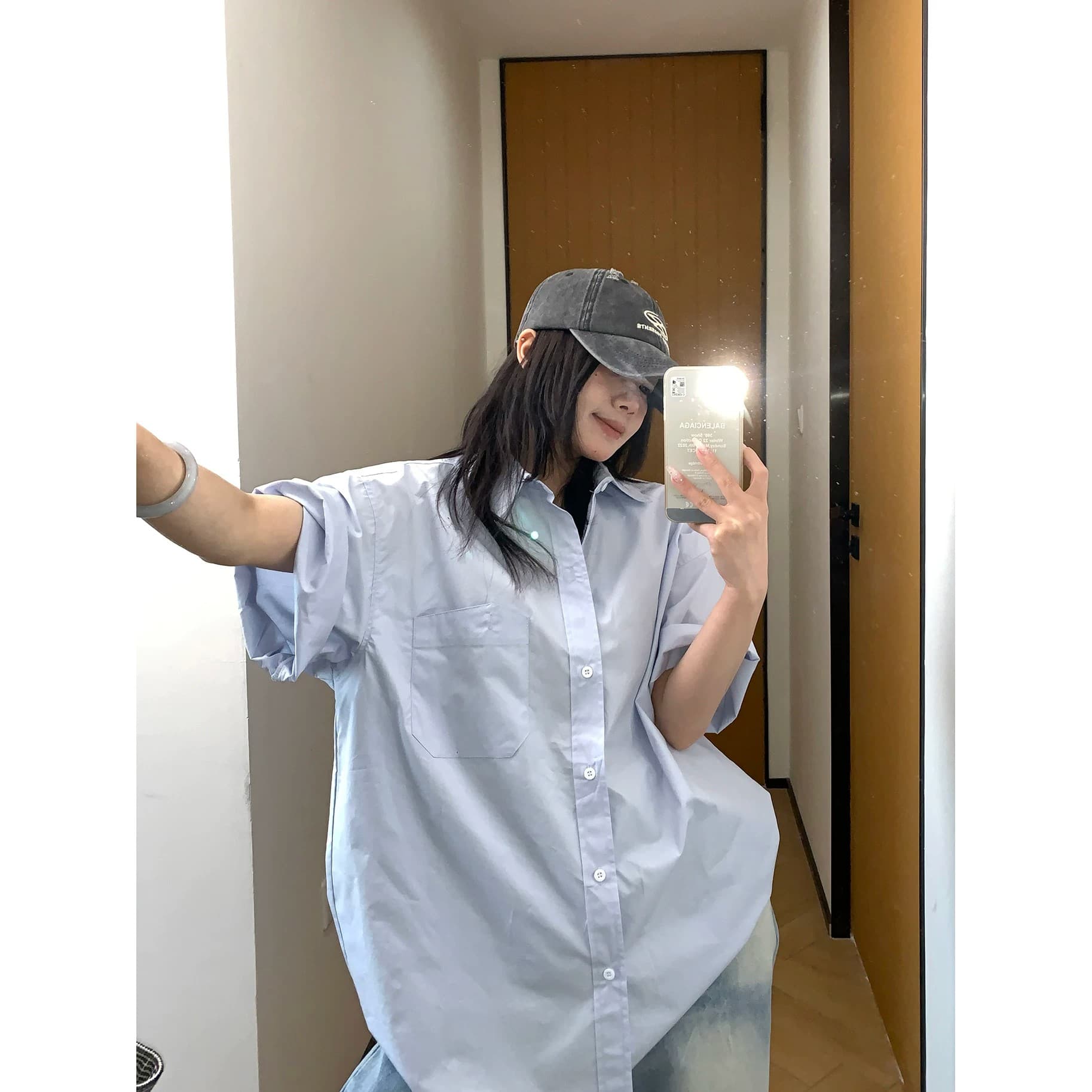 화이트 레트로 반팔 셔츠 여름 중성 바람 남자 여자 루즈핏 슬림해 보이는 다용도 캐주얼 셔츠 상세 이미지 3