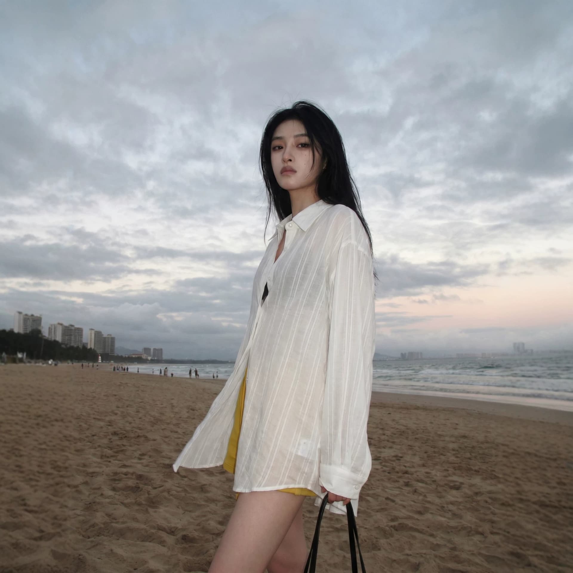 화이트 스트라이프 긴팔 여성 셔츠 디자인 센스 외부 가져 가라. 자외선 차단 셔츠 루즈핏 얇은 스타일 품격 맨위 이미지 2