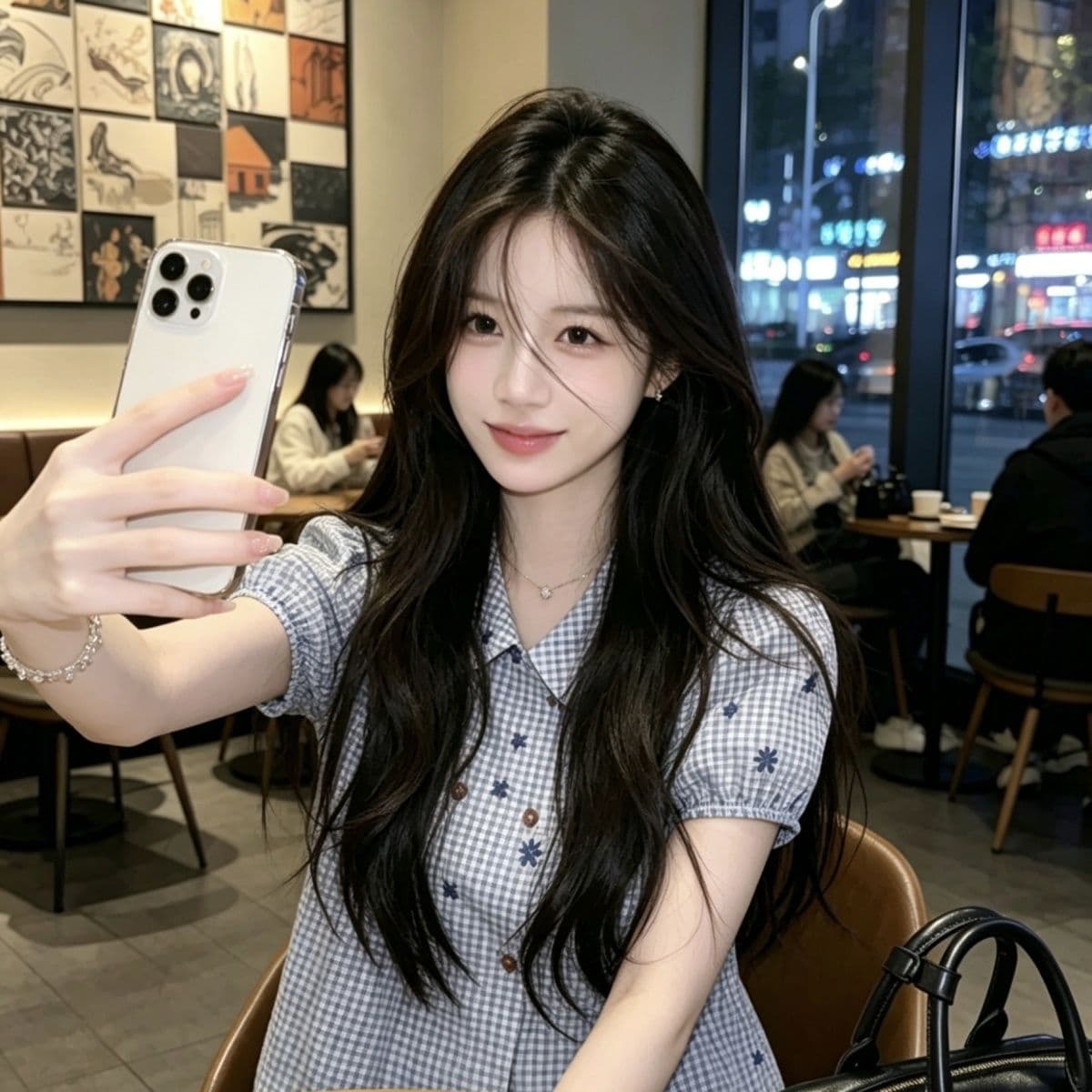 파란색 체크무늬 베이비 칼라 셔츠 초여름 2026 새로운 자수 이중 버튼 인형 셔츠 작은 키 달콤함 맨위 상세 이미지 6
