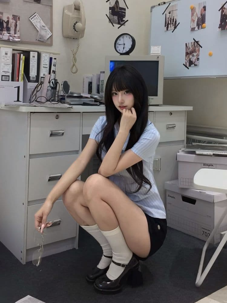 한 부서 연령 감소 긍정적 인 어깨 스트라이프 몸매 가꾸기 polo 여름 달콤함 새로운 반팔 디자인 셔츠 파란색 맨위 얇은 스타일 이미지 3