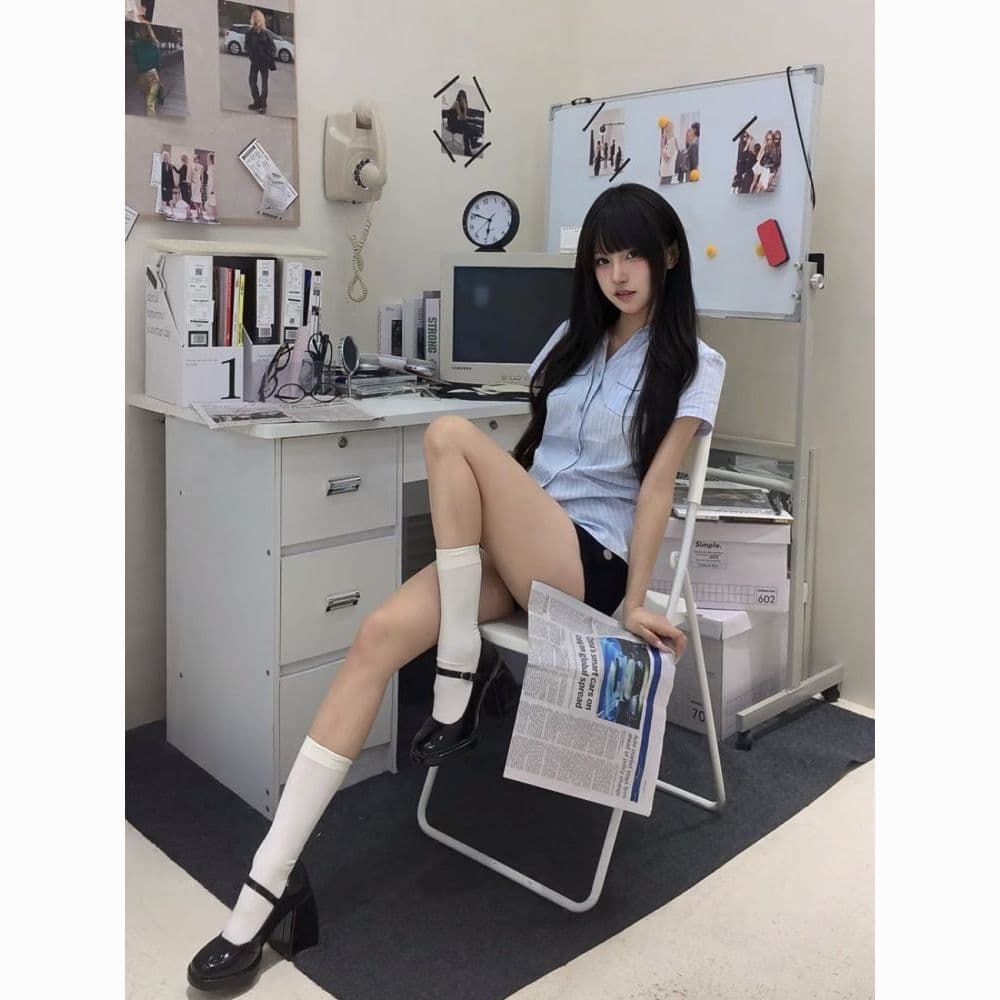 한 부서 연령 감소 긍정적 인 어깨 스트라이프 몸매 가꾸기 polo 여름 달콤함 새로운 반팔 디자인 셔츠 파란색 맨위 얇은 스타일 상세 이미지 5