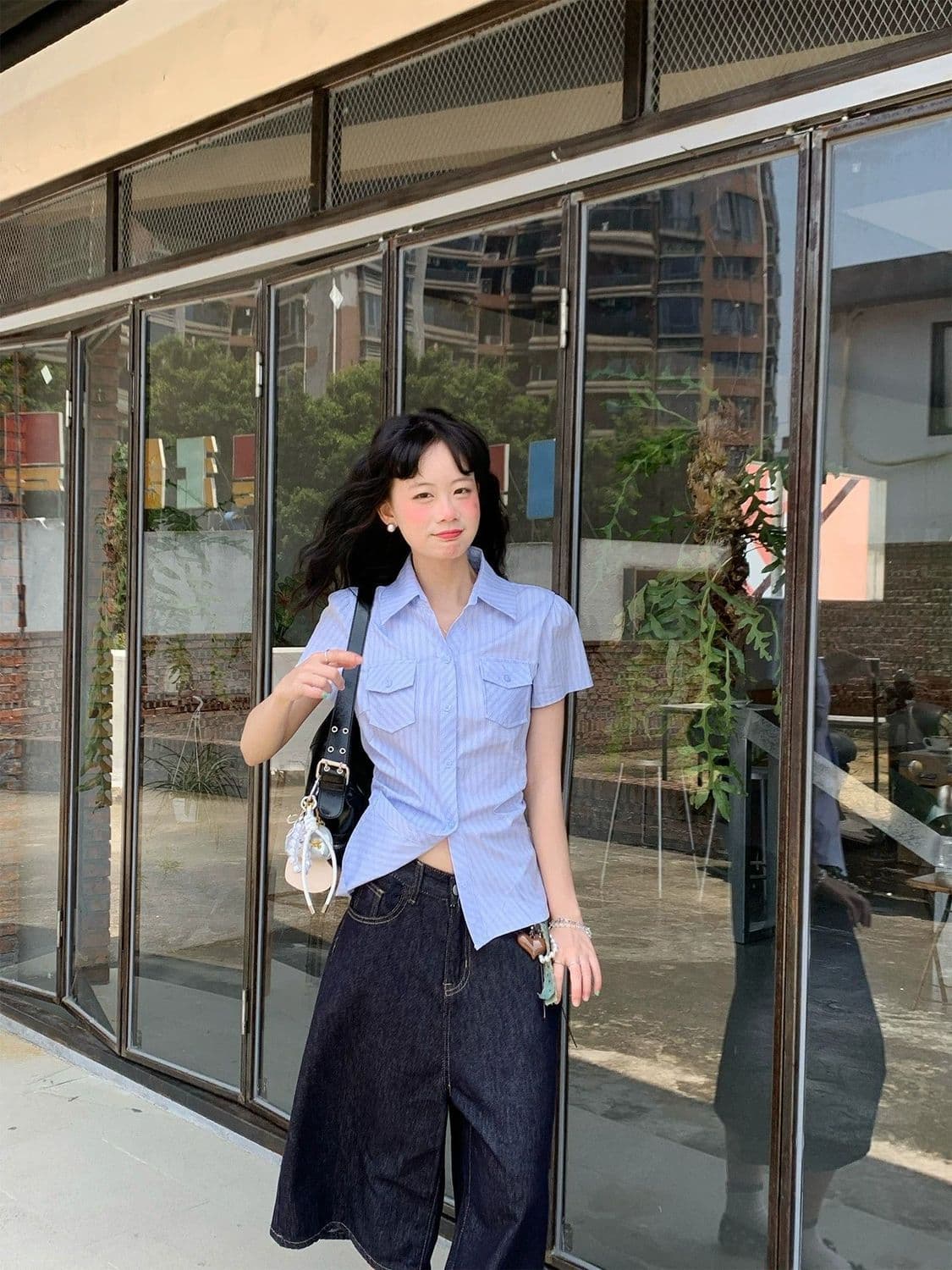 한 부서 연령 감소 긍정적 인 어깨 스트라이프 몸매 가꾸기 polo 여름 달콤함 새로운 반팔 디자인 셔츠 파란색 맨위 얇은 스타일 상세 이미지 7