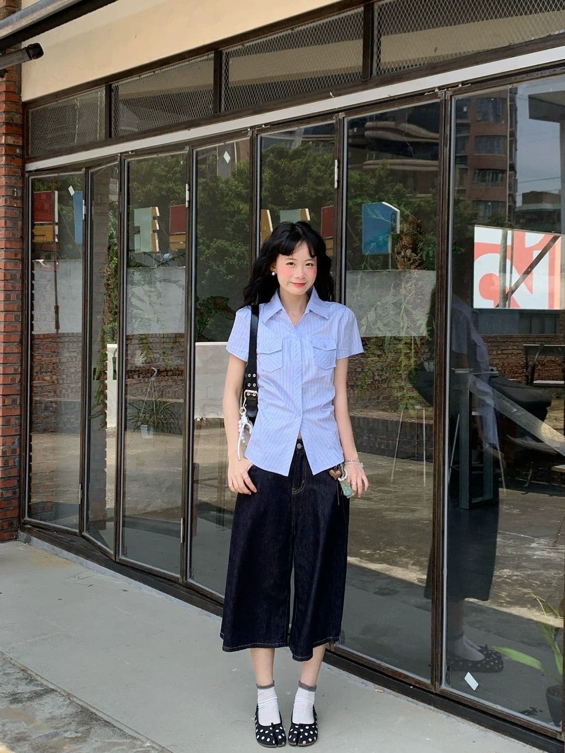 한 부서 연령 감소 긍정적 인 어깨 스트라이프 몸매 가꾸기 polo 여름 달콤함 새로운 반팔 디자인 셔츠 파란색 맨위 얇은 스타일 상세 이미지 9