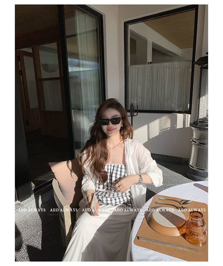화이트 오래된 돈 바람 질감 센스 루즈핏 세로 줄무늬 화이트 여성 셔츠 한국 스타일 얇고 가벼운 긴팔 셔츠 ins 상세 이미지 2