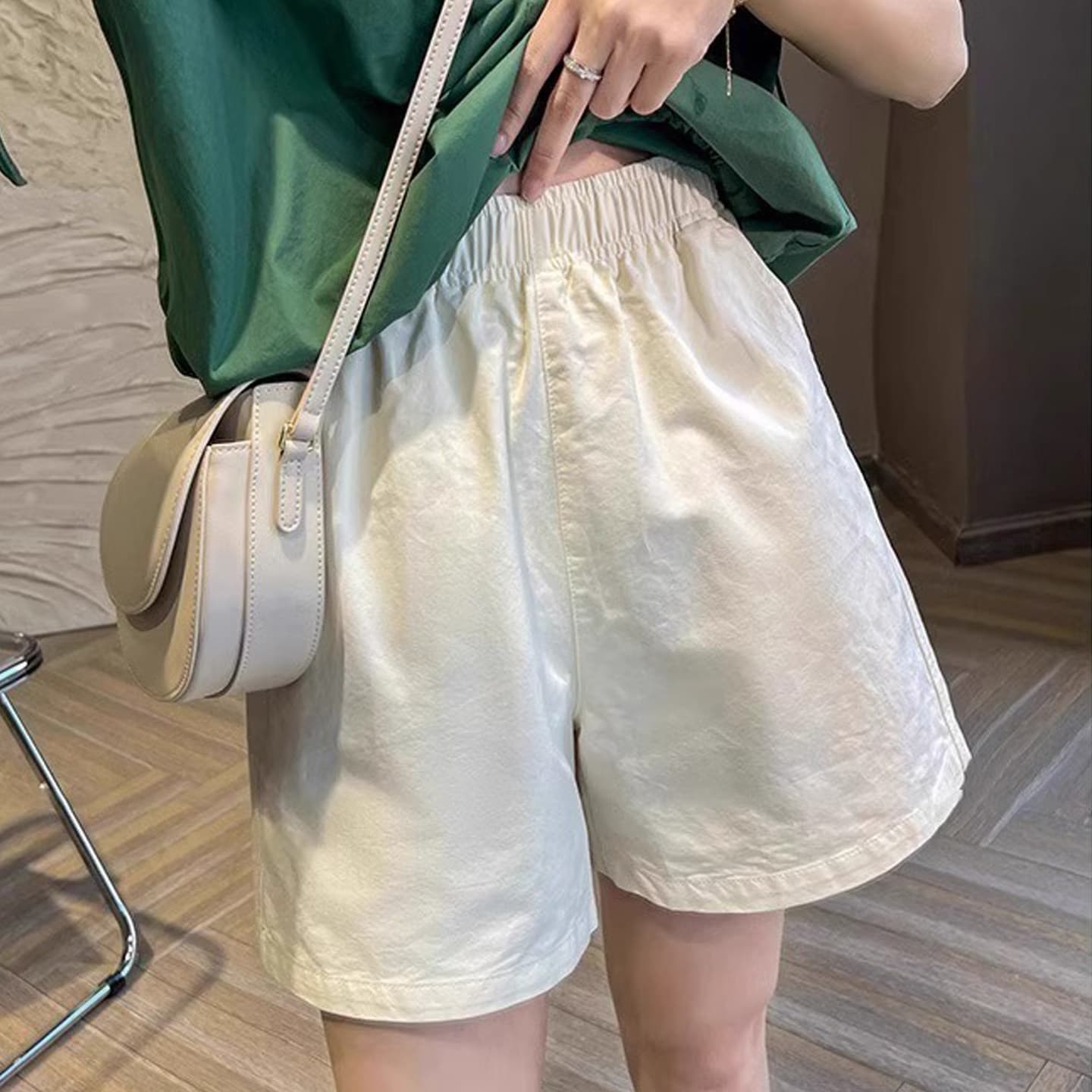 순면 화이트 넓은 다리가 짧다. 바지 여성 여름 얇은 스타일 지방 mm 외출용 하이웨이스트 루즈핏 다용도 캐주얼 바지 허리밴드
